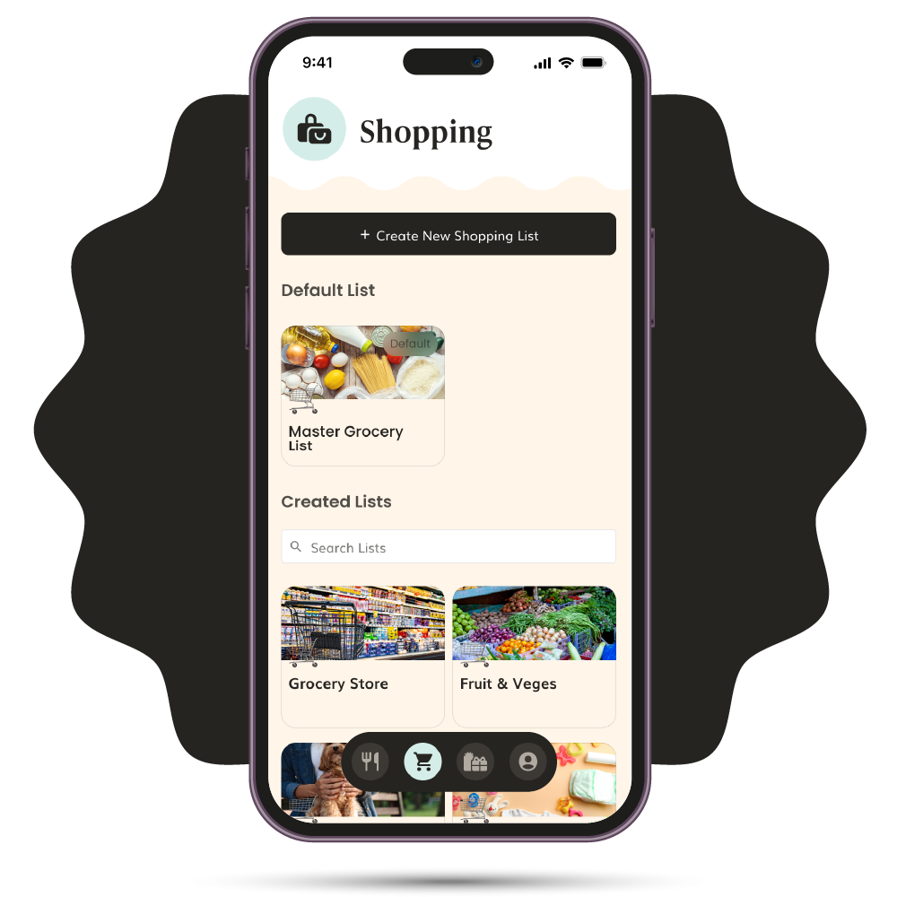 shopping section of app 